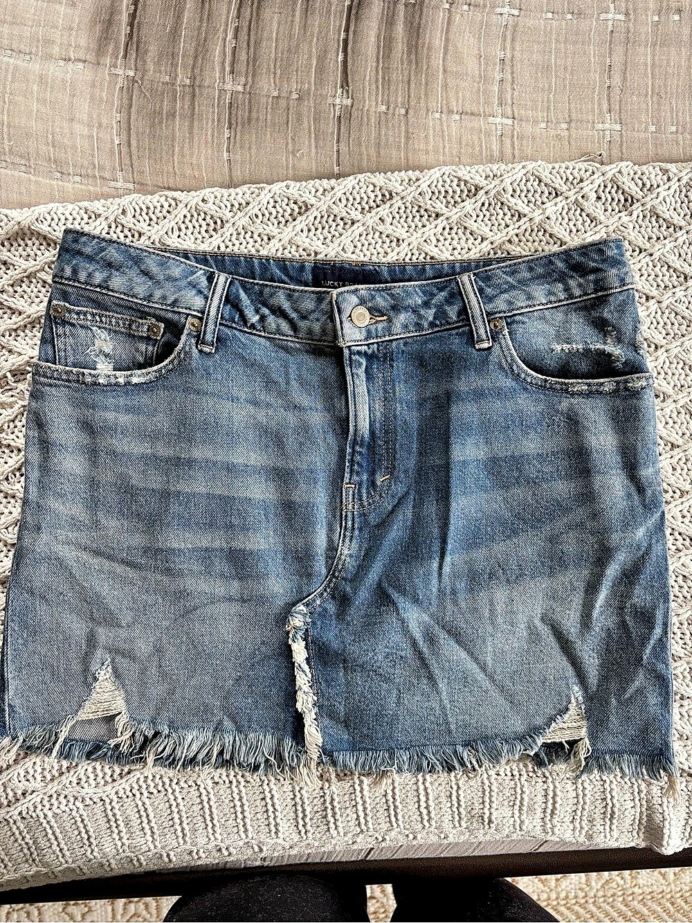 Lucky Brand Raw Hem Denim Mini Skirt Blue Waist 12